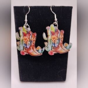 Earrings Western Cowboy Boots Cactus New f68